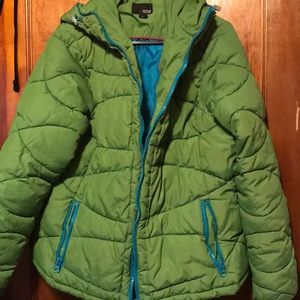 A.N.A. Puff Jacket w/hood Green/Blue XL